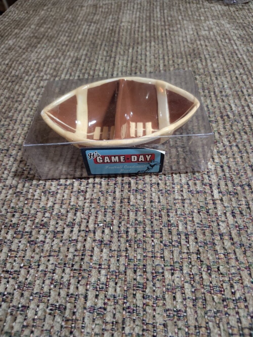 It's Game Day Football Shaped Condiment Bowl - 2 Sections - In Packaging (tr)